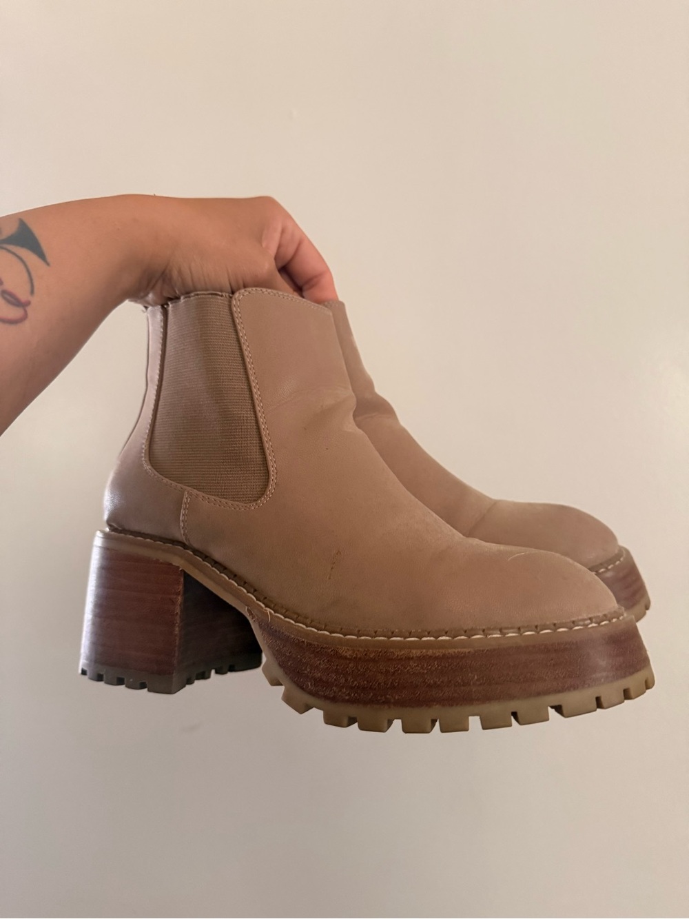 MIA Taupe Lug Sole Chelsea Heeled Ankle Boots